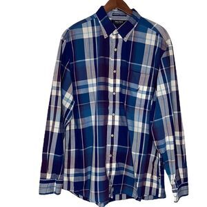 💙Nautica Plaid Cotton Button Down Casual Lightweight‎ Shirt Blue/Purple Large
